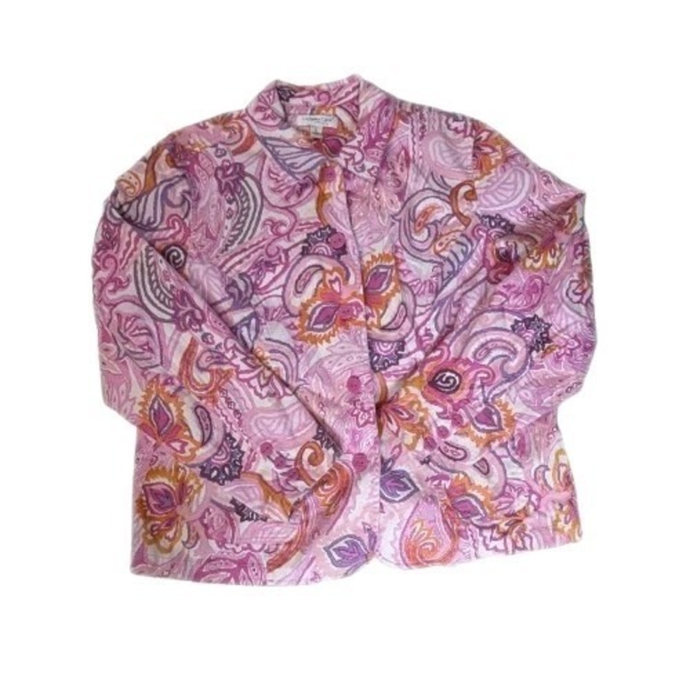 Coldwater Creek Pink Paisley Button Front Jacket Shirt XL Cotton Stretch